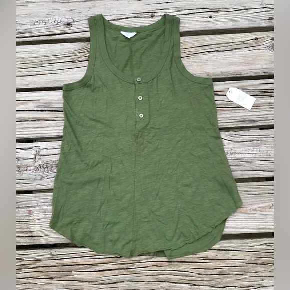 NEW Ladies M TIME & TRU Army Green Button Henley Tunic Tank Top Shirt - Picture 1 of 9